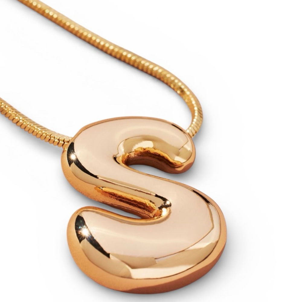 Anthropologie Bubble Letter “S” Monogram Necklace | 14k Gold-Plated